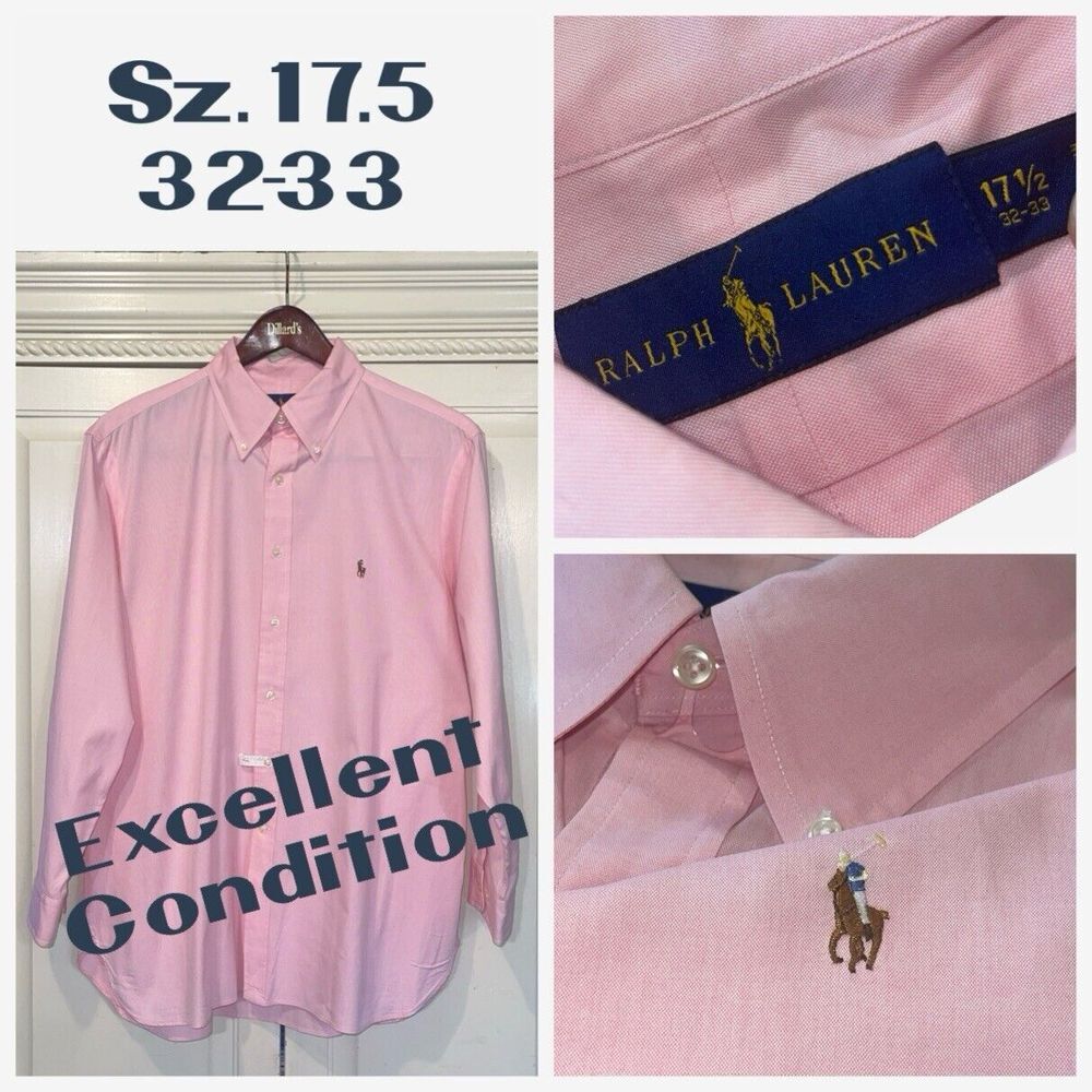 Polo Ralph Lauren Shirt Men 17.5 Pink‎ Button Up Long Sleeve Preppy Flesh Pony